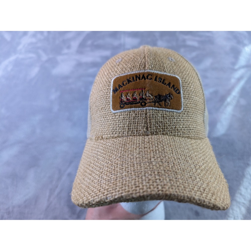 Mackinac Island Burlap J Hats Trucker Hat Tan Mesh Snapback Cap Horse Carriage